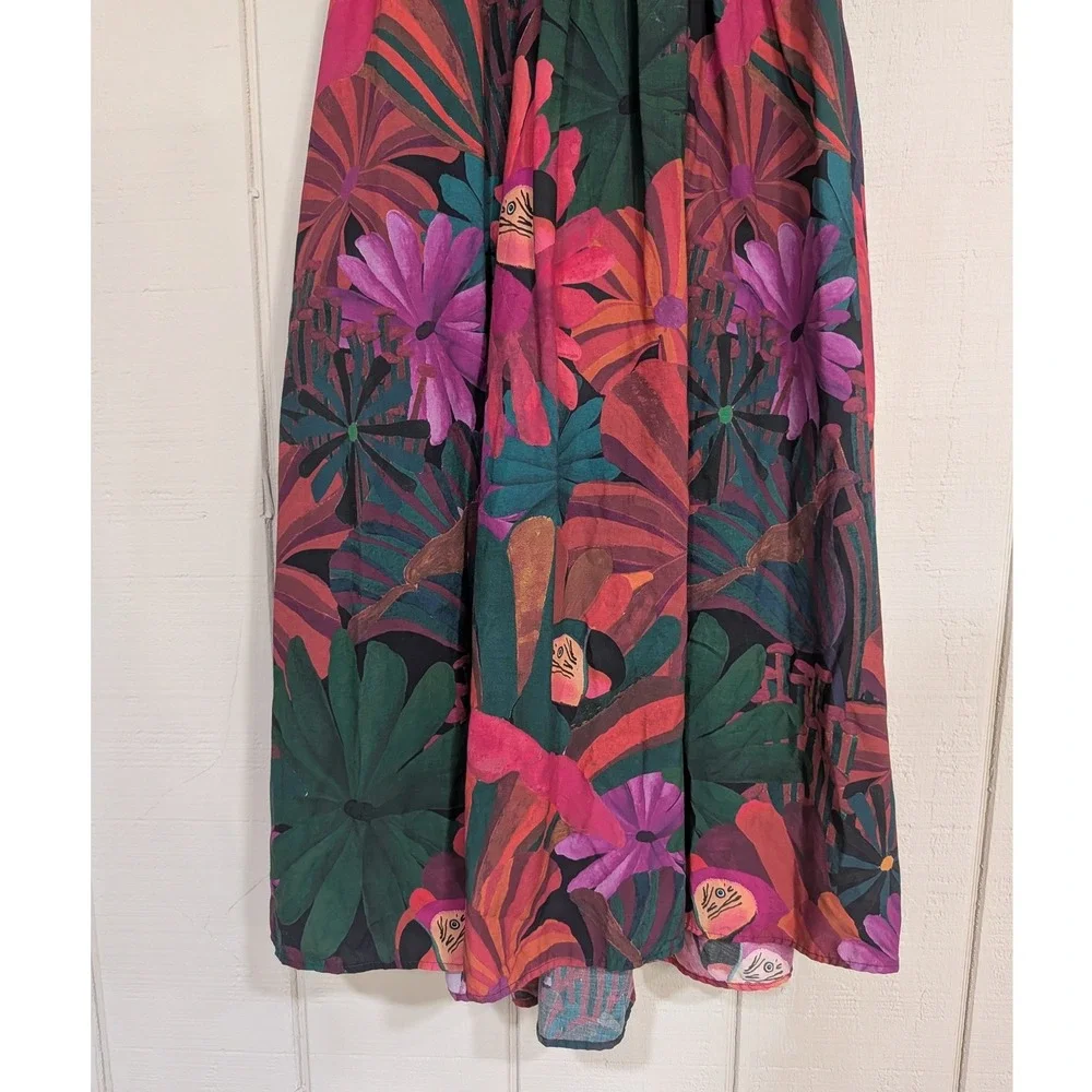 Farm Rio Dark Flowers Smocked Midi Dress Puff Sleeve Floral XS - Picture 6 of 16